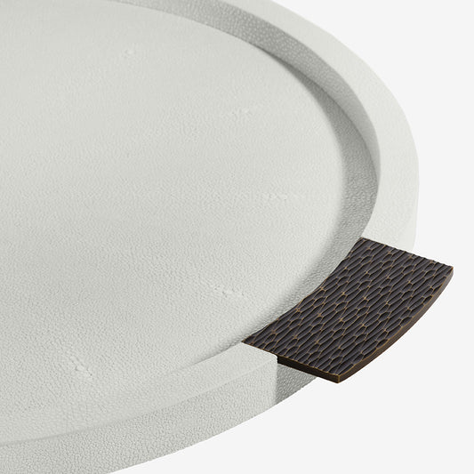 NEW Round Shagreen & Metal Serving Tray - Linen