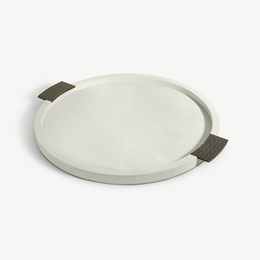 NEW Round Shagreen & Metal Serving Tray - Linen