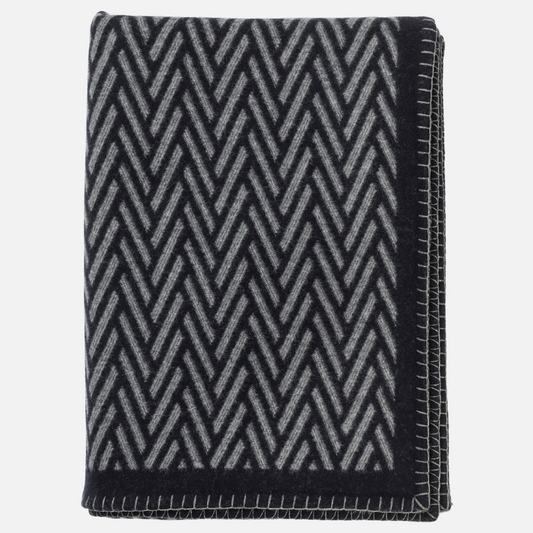 Herringbone Jacquard Throw - Navy & Grey